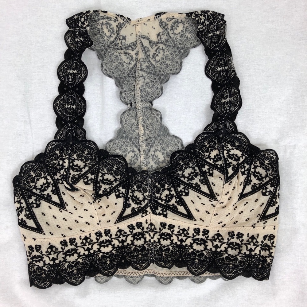 Free People Intimates XS Lace Bralette Nude Black